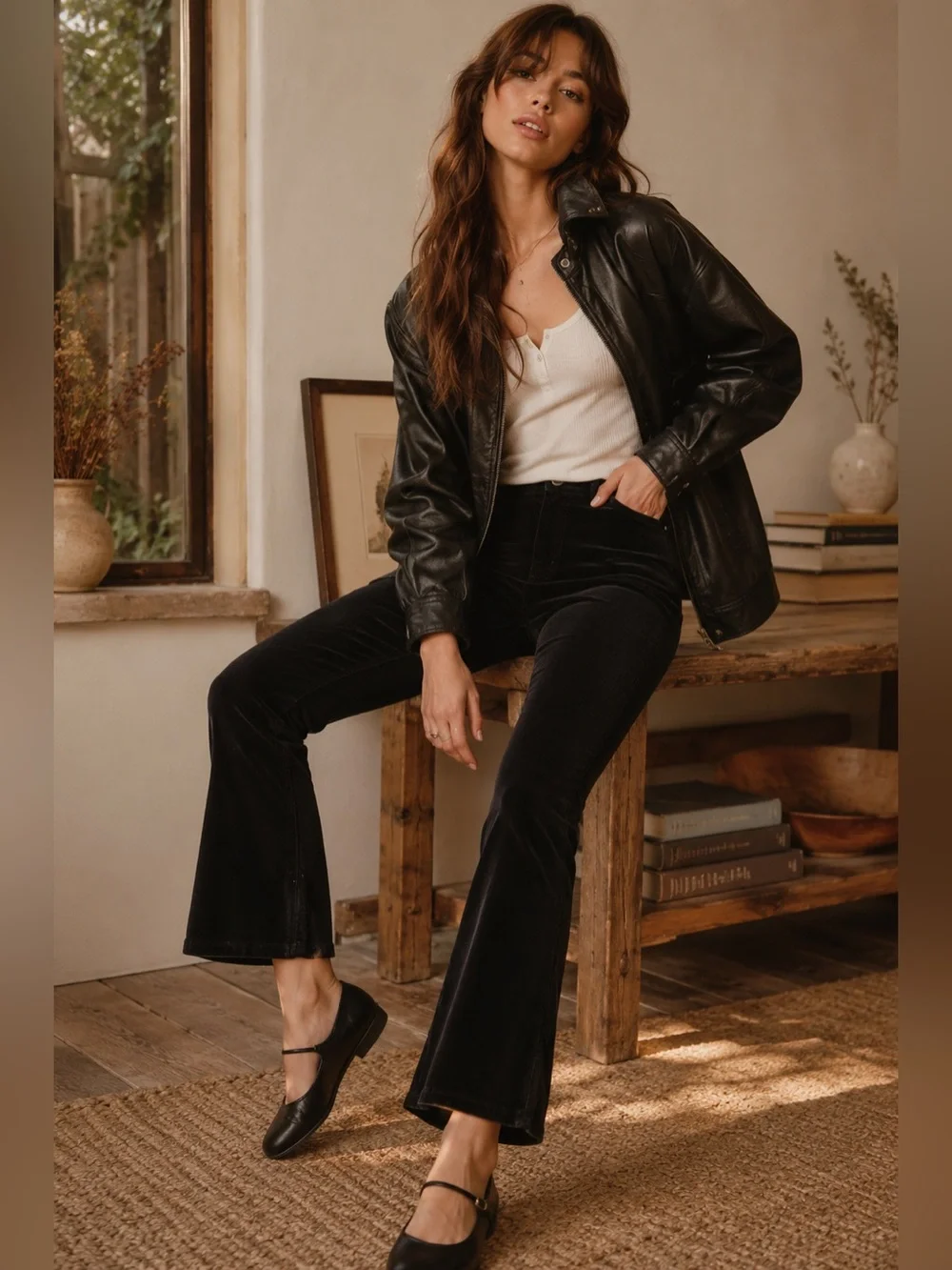 Free People Black In My Feelings Cropped Slim‎ Velvet Flare Pants
